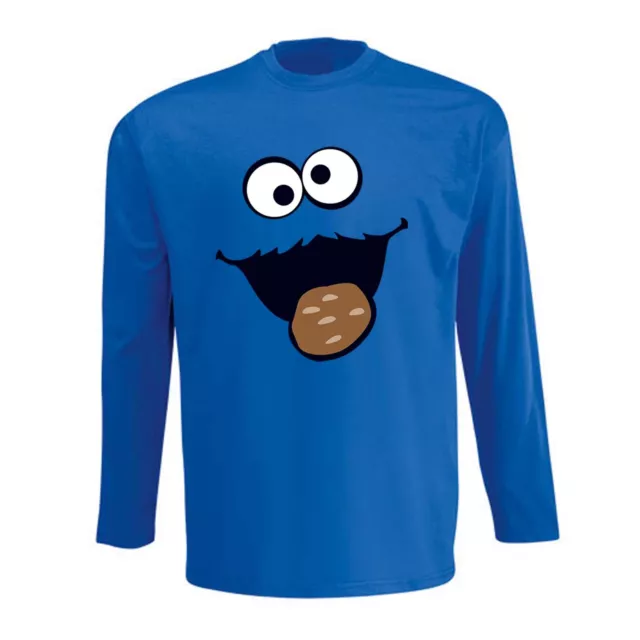 Longsleeve Krümelmonster mit Keks Karneval Kostüm Sesamstraße Herren 116 - 5XL