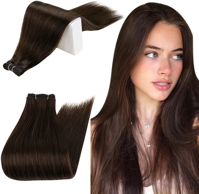 Extensiones de trama de cabello marrón oscuro RUANTURE costura cabello humano en doble trama cabello real