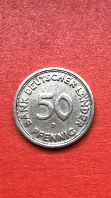 50 Pfennig   Münze                       BANK  DEUTSCHER  LÄNDER     — 1949  D —