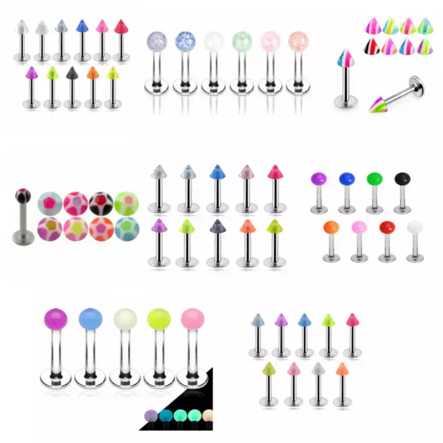 Job Lot Acrylic Labret Monroe Bars Glow Glitter UV Wholesale Body Jewellery Pack