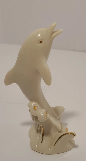 Vintage Lenox Art  Porcelain Dolphin Figurine Sculpture Statue Gold Trim Waves