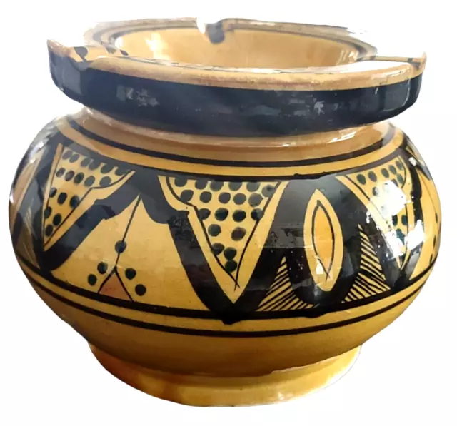 Vintage Ceramic Yellow and Brown  Handmade Moroccan Smokeless Ashtray Jafi DHR