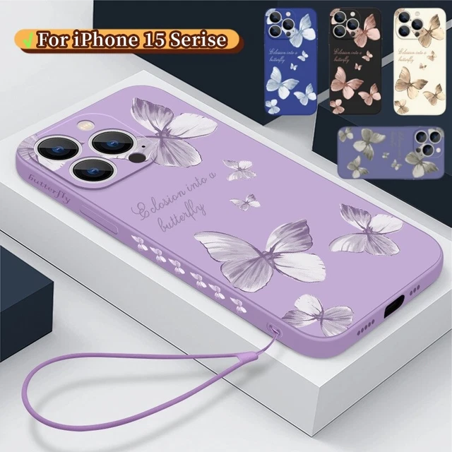 For iPhone 15 Pro Max 14 13 12 11 Flying Butterfly Shockproof Lanyard Case Cover
