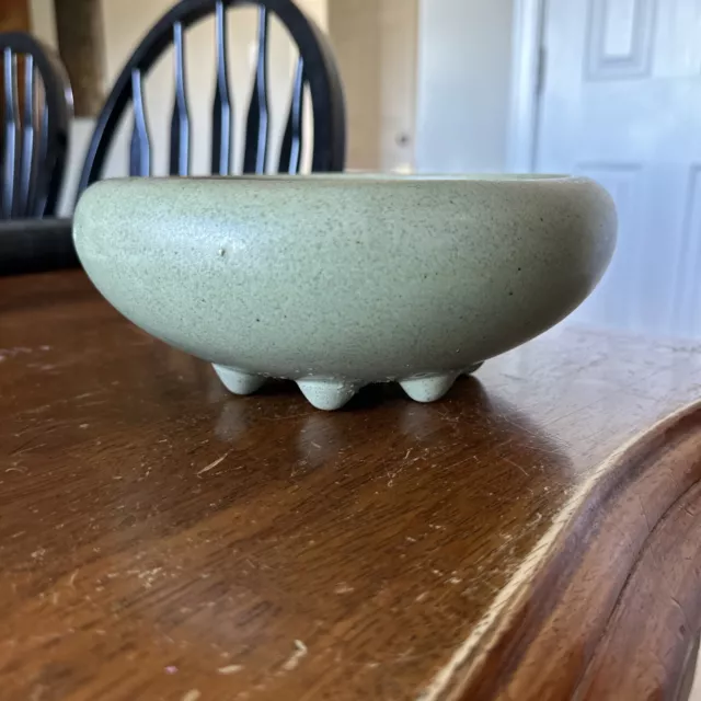 Vintage Haeger Planter Low Bowl 8” Green Speckled Footed Floral Bowl 3758