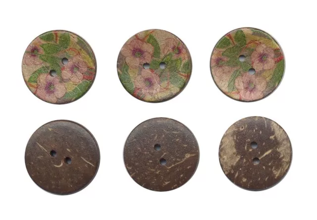 3 boutons en bois de coco 25 mm Fleurs Scrapbooking ou couture