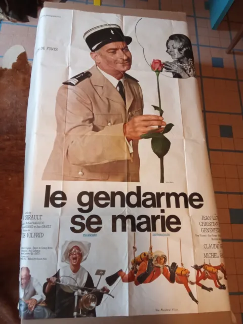 Affiche Cinéma Originale 1968 vintage 160/120 "Le gendarme se marie" de Funès