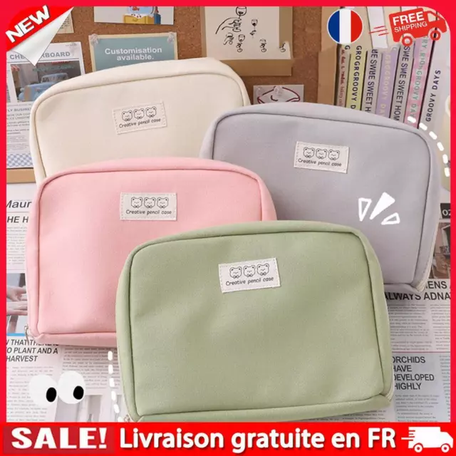 Canvas Stationery Organizer Bag Multi-layer Zipper Storage Bag for Teen Girl Boy