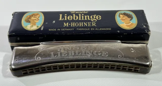 Vintage M. Hohner Mundharmonika Unsere Lieblinge 7330/40 M1 G mit OVP T 65