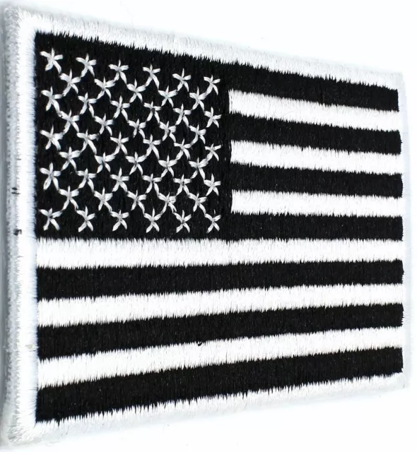 US ARMY AMERICAN FLAG BIKER PATCH BLACK & WHITE Embroidered FASTEN