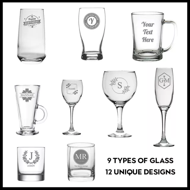 Personalised Engraved Glass Your Own Customised Text Etched Glassware Drink Gift