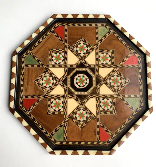 Vintage Octagonal Inlaid Marquetry Wooden Tray Hand Made