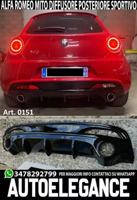 Alfa Romeo Mito 2008+ Diffuseur Sous Pare-Chocs Arriere Barrage Noir Brillant .-