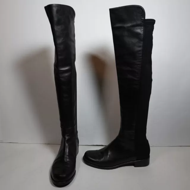 Stuart Weitzman 5050 Over The Knee Nappa Leather Combo Stretch Boots Shoes Black