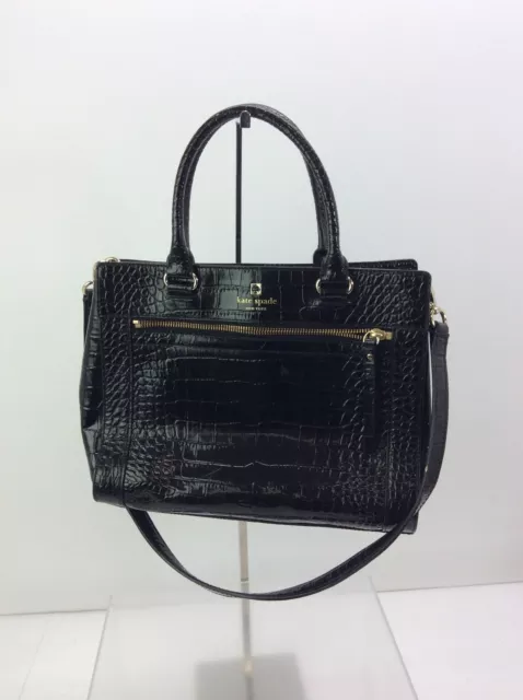 Kate Spade New York Black Croc Embossed Leather Crossbody Purse