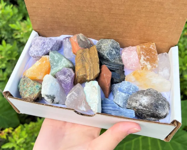 Crafters Collection Box 1 lb Mix Bulk Natural Gemstones Crystals Mineral Rocks