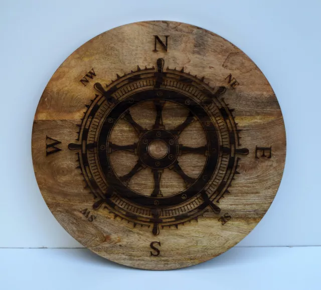 Nautical wooden board ship wheel designer wall decorative shield decor gift item