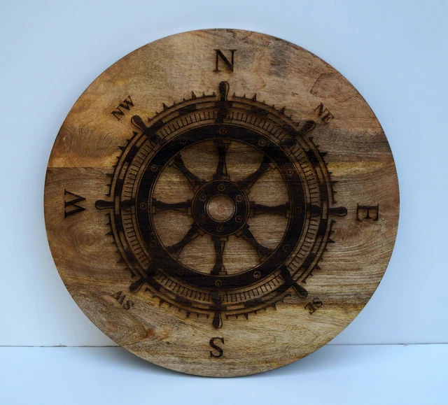 Nautical wooden board ship wheel designer wall decorative shield decor gift item