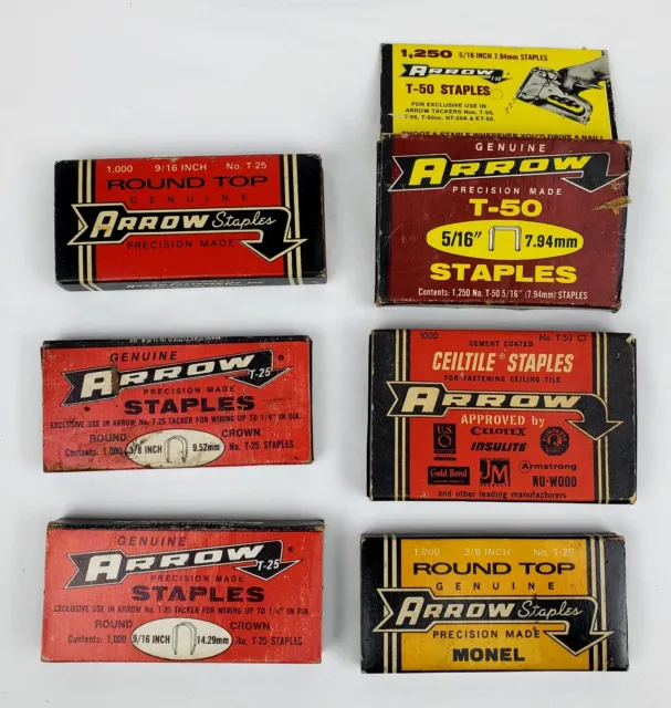 Lot Of 6: Vintage Genuine Arrow Open Boxes 3/8" 9/16" 5/16" T-50 Loose Staples