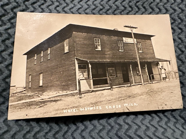 RPPC Postcard Hotel Warwick Chase Michigan MI Lake County