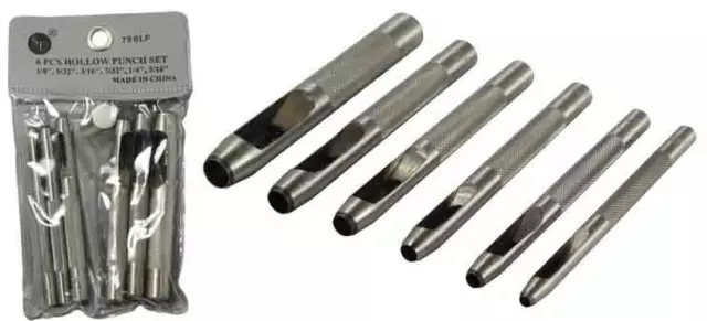 Hollow Hole Punch Set Carbon Steel 1/8 to 5/16 for Leather Fabric Paper  6pc