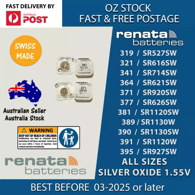 RENATA Watch Battery All Size 319, 321, 341, 364, 371, 377, 381, 390, SWISS MADE