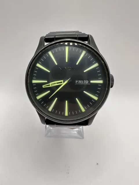 NIXON Never Be Late The Sentry SS Black 43mm Lime Green Mens Watch
