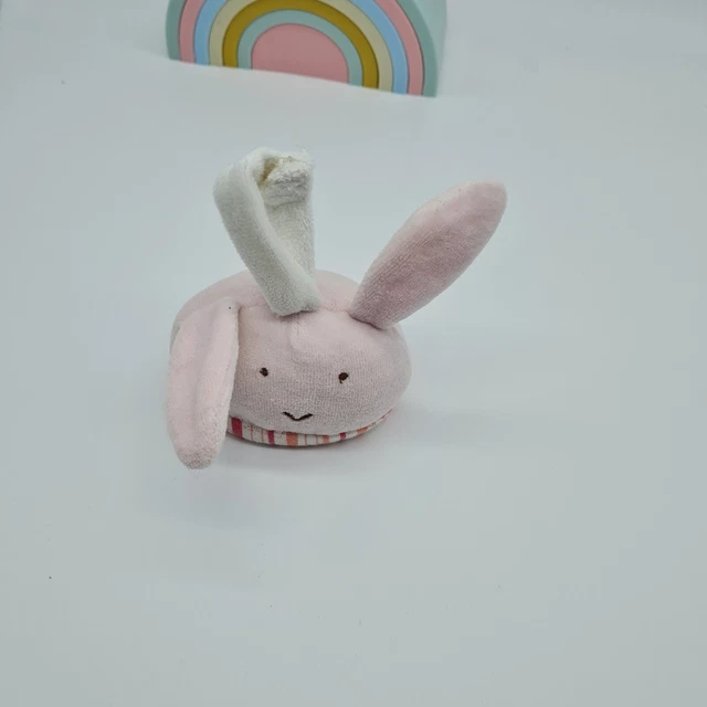 01 - Petite Peluche Lapin Doudou Et Compagnie Rose Grelot Hochet Scratch Miroit