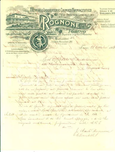 1913 TORINO Farmaceutica ROGNONE vende cotone a ospedale ARQUATA SCRIVIA