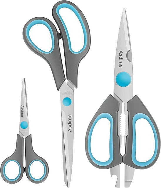Tijeras Asdirne, tijeras de cocina con acero inoxidable afilado 3 piezas-azul/gris