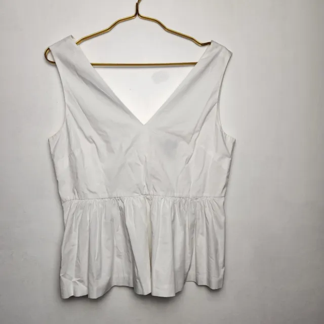 J. Crew Always Women's Size 4 Solid White V-neck Sleeveless Peplum Top Back Zip