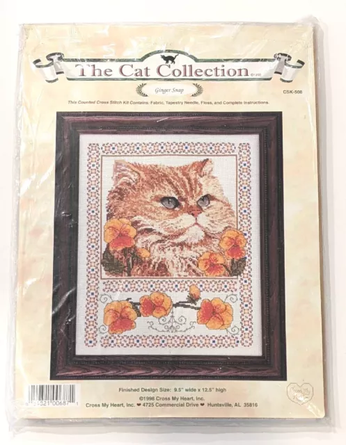 VTG Cross My Heart GINGER SNAP Counted Cross Stitch Kit The Cat Collection 1998 VTG Cross My Heart GINGER SNAP Counted Cross Stitch Kit The Cat Collection 1998