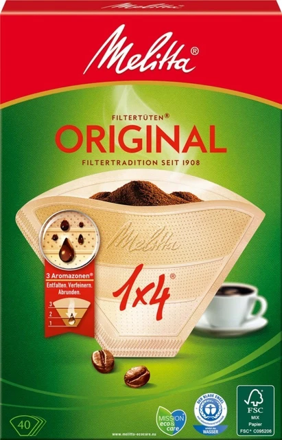 Paquete de 18 bolsas de filtro Melitta SDA 1x4/40 naturbrArVE40 pequeños electrodomésticos 206933