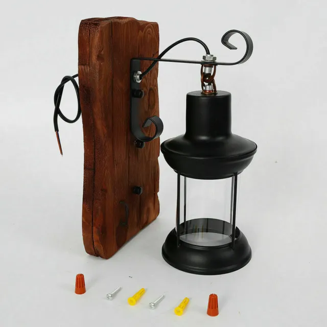 Retro Antik Vintage Industriell Wandleuchte Wandlampe Holz Laterne Licht E27 DHL 2