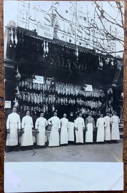 Rppc John Sainsbury’s Shop Frontage Hanging Poultry And Staff Brighton Sussex