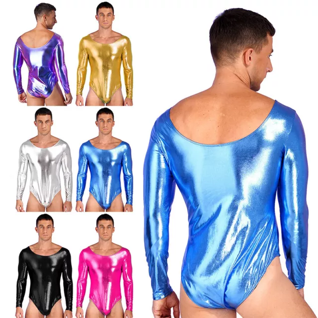 MENS FULL BODY Leotard Bodysuit Shiny Metallic Closed Toe Jumpsuit Long  Sleeves $16.45 - PicClick