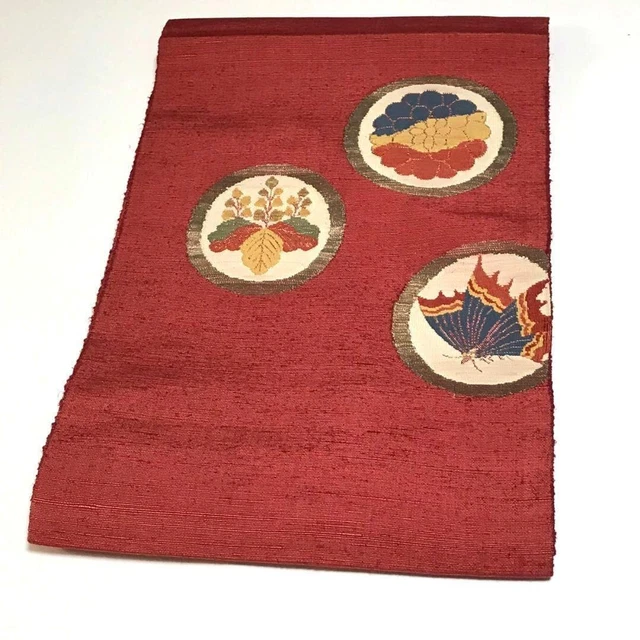 8419# Japanese Vintage Nagoya Obi Belt kimono Pure Silk pongee fabric butterfly