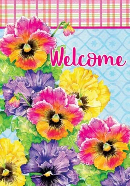 Welcome, Pansy Plaid, Garden Flag, 12"x18," Custom Decor, 2 Sided, Free Ship