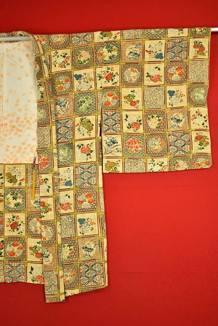 Vintage Japanese Kimono Silk Antique BORO HAORI Kusakizome Dyed/A482/620 2