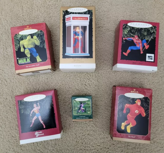 Hallmark Keepsake Christmas Ornament  Marvel DC Lot Of 6 Spider-Man Hulk Flash