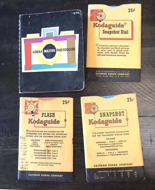 LOTE de colección Kodak esfera instantánea flash Kodaguide y calculadoras de fotoguía maestra