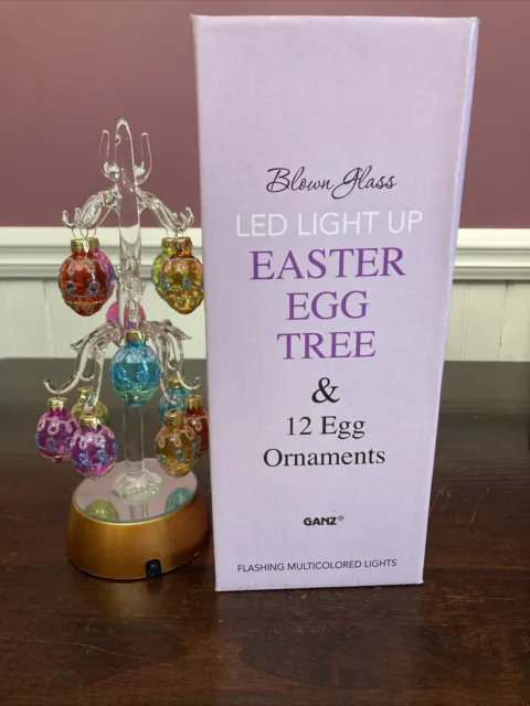 Ganz LED Light Up Easter Egg Tree Blown Glass Ornaments Flashing Multi Color