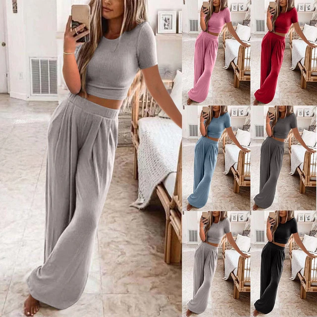 Damen Kurzarm Jogginganzug Freizeitanzug Sommer Sport Yoga Set Loungewear DE