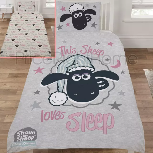 Shaun The Sheep Love Sleep Single Duvet Cover Set Reversible Bedding Kids
