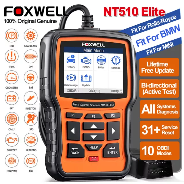 100% Foxwell NT510Elite OBD2 Scanner Diagnostic Tool ABS SRS DPF Oil Fit For BMW