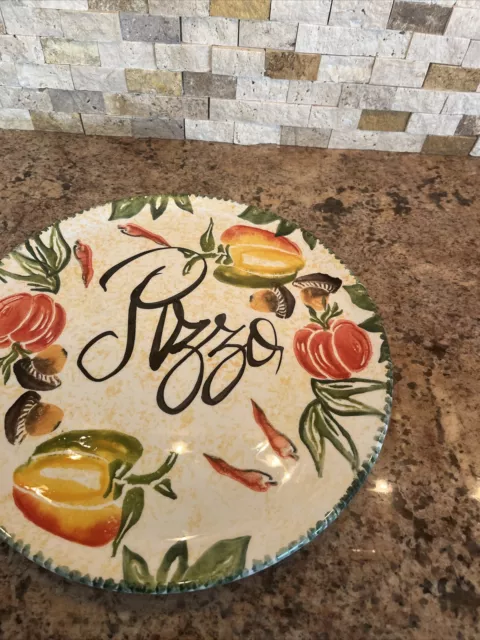Italian Hand Painted Ceramic plate Decorated With the word “pizza” & Vegetables