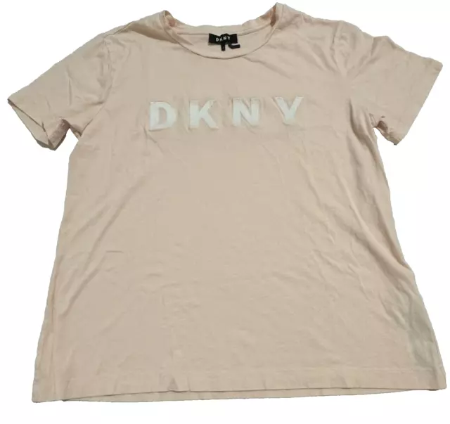 Camiseta para mujer DKNY rosa pálido con logotipo manga corta talla L