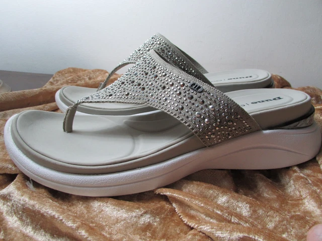 NIB DUNE FLAT Fabric Sandals Sparkly Khaki Beige Taupe Size 40