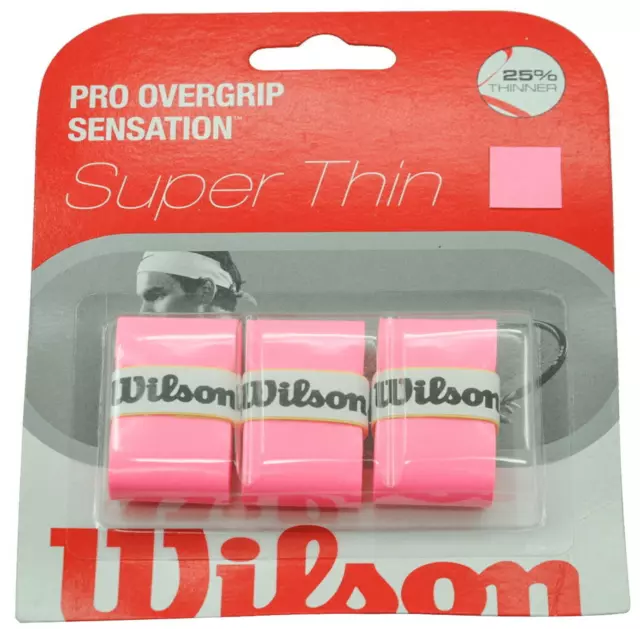 Wilson Pro Overgrip Sensation Pink 3 Grips - Tennis Comfort Thin Absorbant Wrap