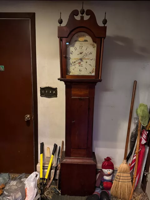 Old Antique primitive R Whiting Winchester wood grandfather long case  clock