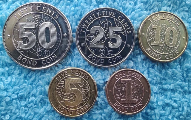 ZIMBABWE Series of 5 values 50-25-10-5-1 cents 2014 (SC/UNC)